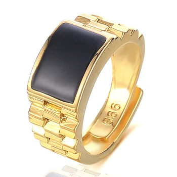 

Black Oil Driping Men Ring Gold Color Male Resizable Finger Jewelry