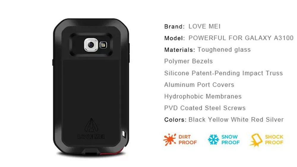 Чехол LOVE MEI для Galaxy A3/A5 водонепроницаемый мощный металлический+ силиконовый чехол для SAMSUNG Galaxy A3 A310 A5 A500 A7 S7 S8