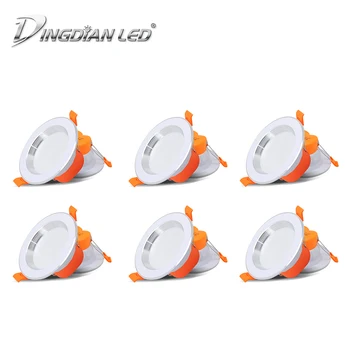 

DINGDIAN LED 6Packs/lot 220V 6W Downlight Spot LED 3 Colors Changing Recessed Mount Energy Saving Bedroom Indoor Spot Lighting