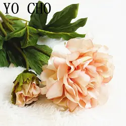 Йо Чо 2 головы шелковые цветы, пионы Aritificial пион реальные цветы с листьями для свадьбы украшения дома