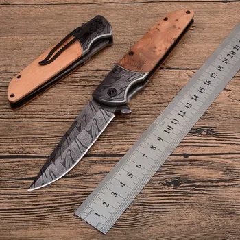 

Latest 3D technology printed with color pattern folding blade 440C and handle steel with solid wood Pocket Camping Knife Tools
