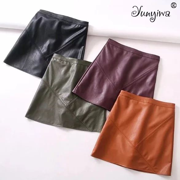 

Pu Faux Leather Women Skirts A-Line Above Knee Mini Skirts Plus Size Jupe Femme Faldas Mujer