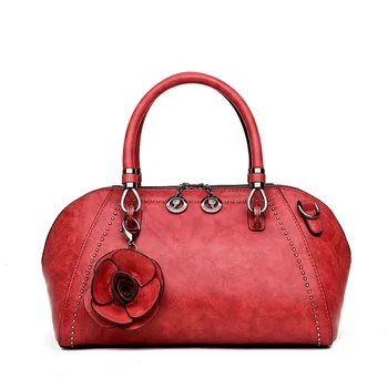 

Women Fashion Vintage Personality PU Handbag Flower Shoulder Bag OL Large Capacity Crossbody Bag Boston for Ladies &Girls Daily