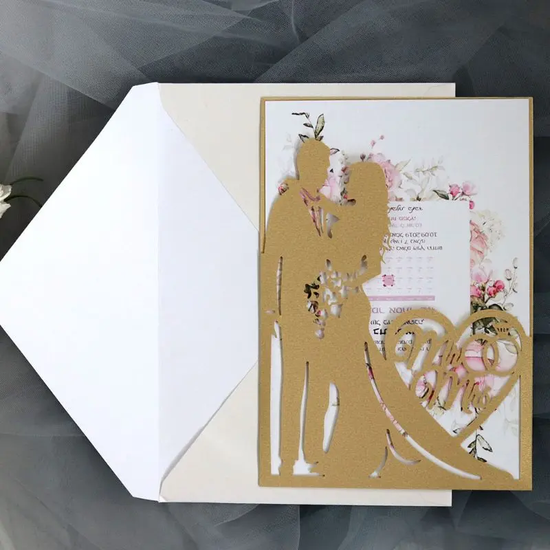  2019 20pcs/set Laser Cut Mr & Mrs Wedding Invitations Card Invite Envelopes Kit Bridal Shower Engag - 4.0001E+12