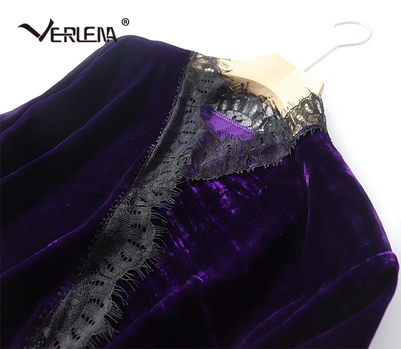 Verlena/ шелковое бархатное платье с запахом спереди и ресницами, женское платье с поясом, три четверти, однотонное фиолетовое осеннее платье