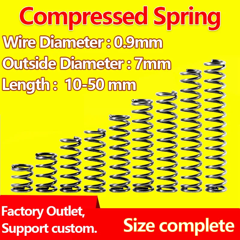 1.2mm Cable Diameter 9mm Outside Diameter 50mm Length Compression Spring Black 10pcs