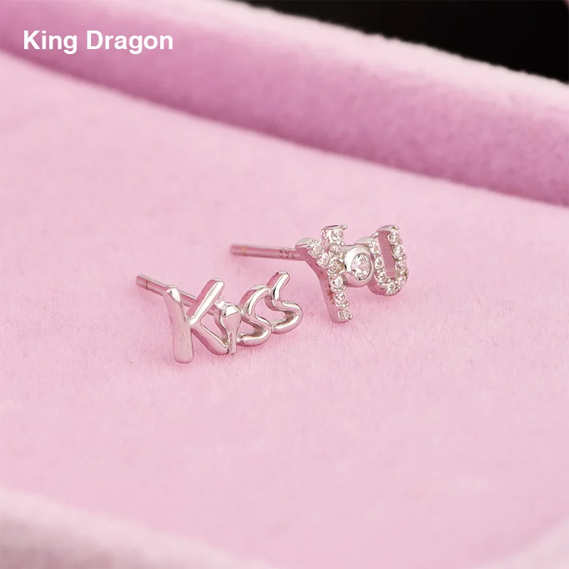 

New Arrival 925 Sterling Silver Earrings With Cubic Zircon Kiss You Stud Earrings Gift Box Packing For Girl E2426