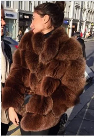 Свободное пальто из кожи лисий мех короткий мех - Цвет: brown