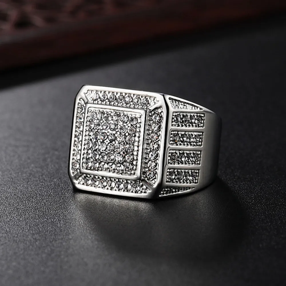 silver tone Большое мужское кольцо, циркониевые бриллианты, золото и серебро, 2 цвета, украшения для пальцев из нержавеющей стали, благородный Дубай, вечерние Размеры подарка 9,10, 11,12, 13 - Цвет камня: silver tone
