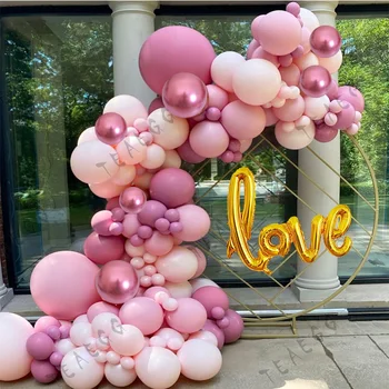 

139Pcs Retro Pink Balloon Garland Arch Kit Metal Balloons Inflator Baby Shower Wedding Birthday Party Kids Adult Decorations