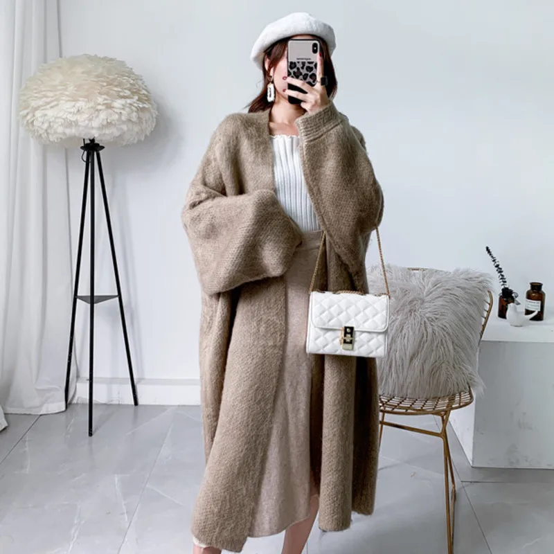 Best Price LANMREM 2019 New Autumn And Winter V-neck Lantern Sleeves Knitting Cashmere Loose Cardigan Female Jacket WJ82403
