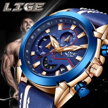 

LIGE Watches Men Sports Waterproof Date Analogue Quartz Men's Watches Chronograph Business Watches For Men Relogio Masculino+Box