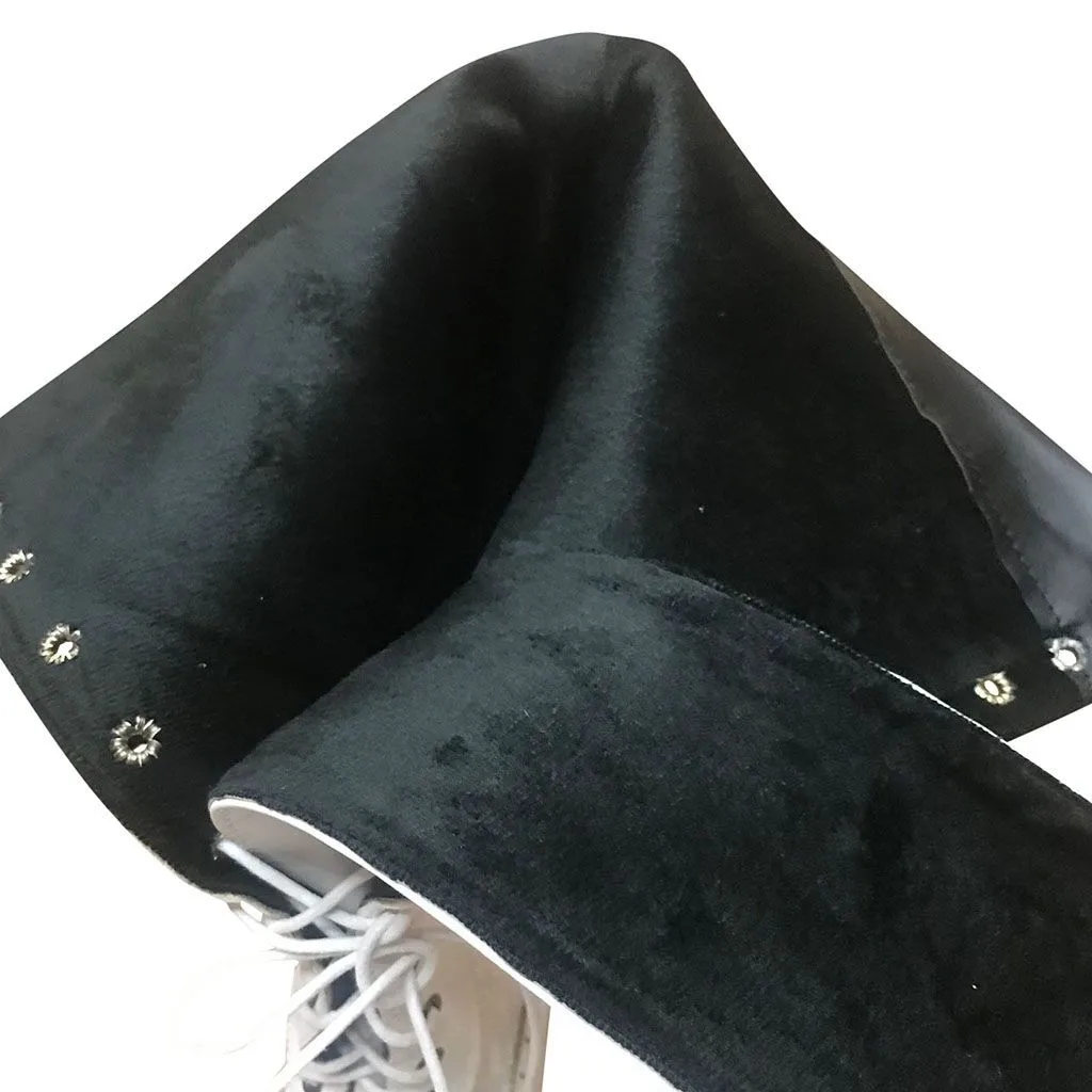 Women's High Heeled Boots Fashion Lace Pointed Toe Shoes Side Zip Mid-Tube Boots Winter Autumn Lace-Up Matching White Boots