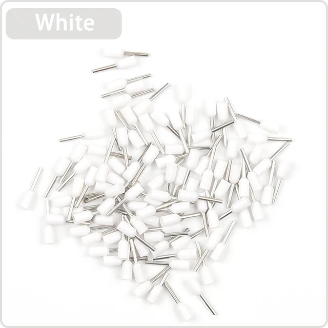 100pcs E0508 E1008 E1508 E2508 22-10 AWG Insulated Ferrules Terminal Block Cord End Wire Connector Electrical Crimp Terminator White