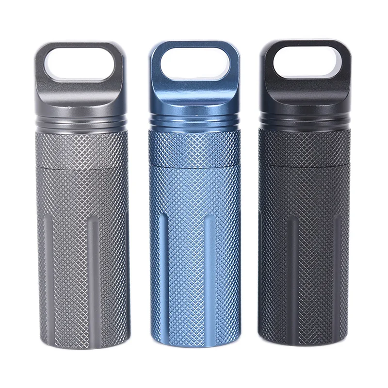 1PCS Aluminum Alloy Waterproof Canister Pill Medicine Seal Capsule Bottle EDC Outdoor Camping Tool Blue/black/Gray
