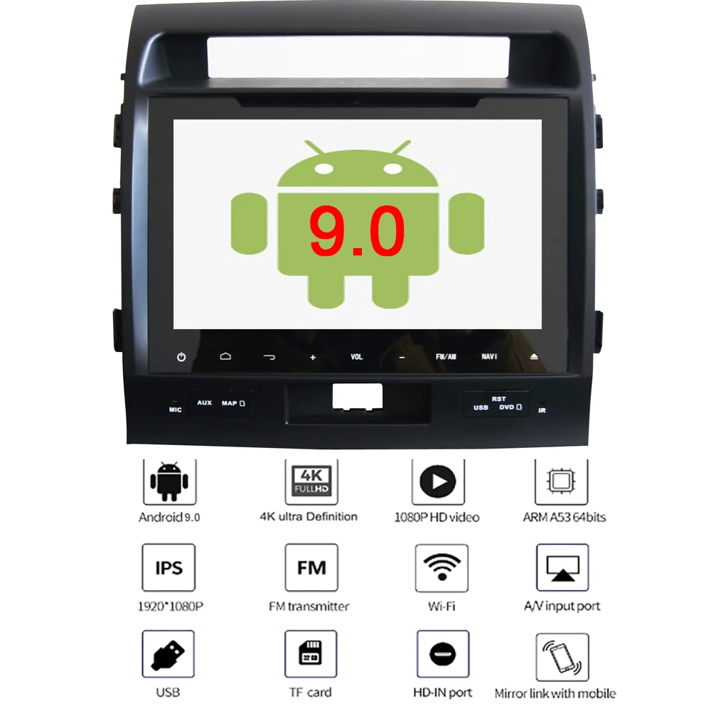 YAZH для Toyota Land Cruiser In-Dash автомобильный мультимедийный плеер с 9,0 ”ips 1024*600 HD радио/Carplay/зеркальная связь/Bluetooth 5,0
