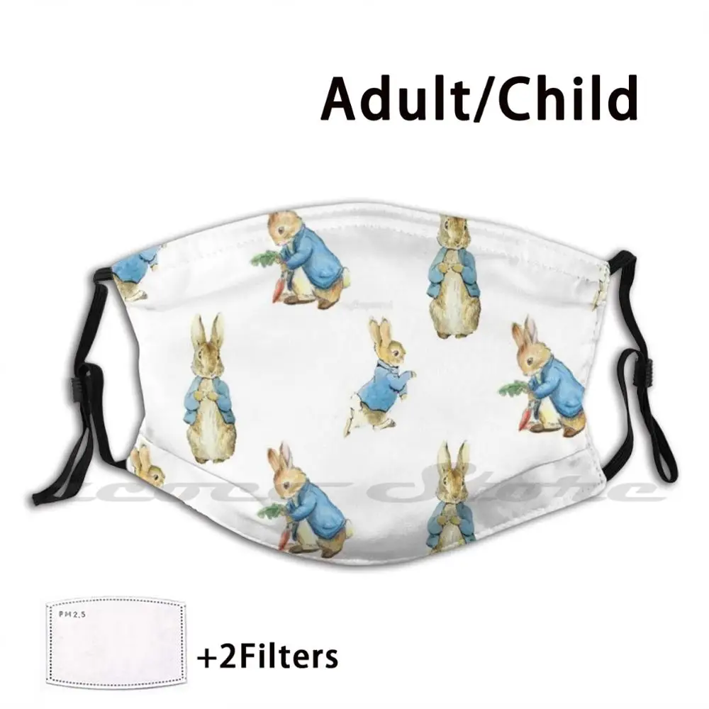 

Маска с кроликом, ткань, многоразовый фильтр с принтом, моющийся Кролик, Кролик, Пасха, Питер Коттон, хвост для детей