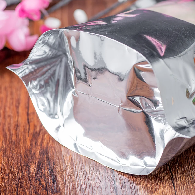 100 шт Высокое качество алюминиевая фольга ziplock мешок глянцевый Серебряный цветок чай зерна конфеты кофе в зернах пищевые упаковочные пакеты с окном