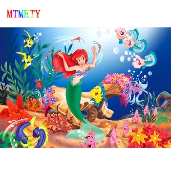 

MTMETY Mermaid Cartoon Photography Backdrop Little Girls Birthday Party Backdrops baby shower backdrops for Photo Studio X-9