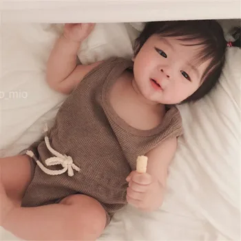 

Newborn Knitted Baby Romper Drawstring Baby Clothes Sleeveless Cotton Newborn Infant Romper Toddler Girl Jumpsuit Boys Clothes