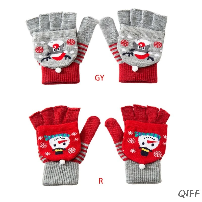 Детские зимние вязаные Рождественские теплые перчатки-трансформер с рисунком снеговика