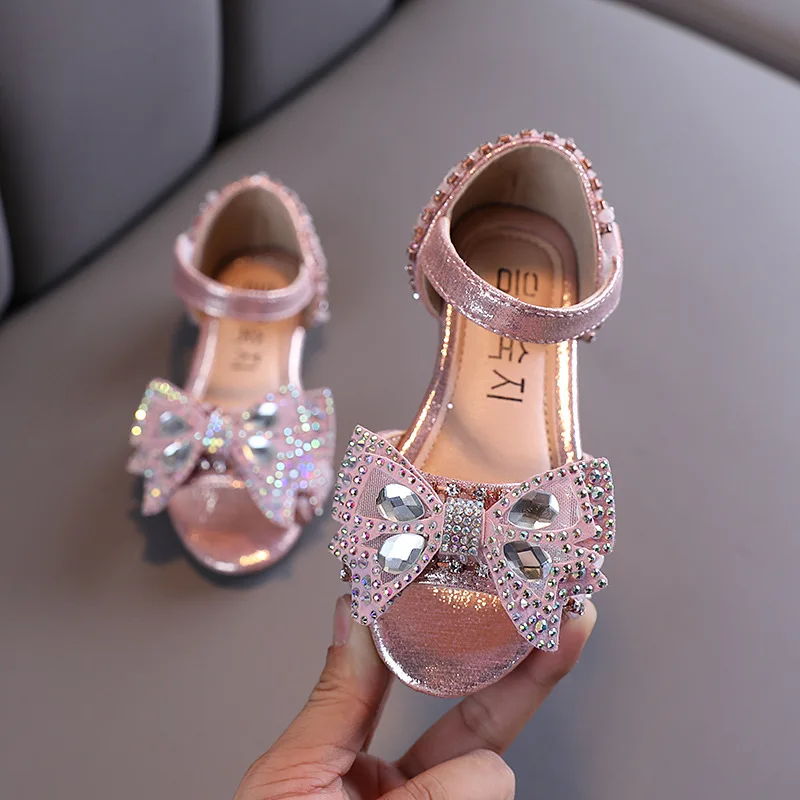 

Black Silver Pink girls sandal Rhinestone Butterfly kids Princess Shoes for wedding party girls dance Performance shoes 1 2-12T