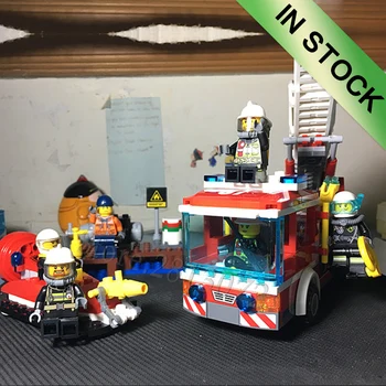 

In stock 10828 New City series Fire Ladder Truck 214pcs building blocks bricks Toys compatible with 60107 02054