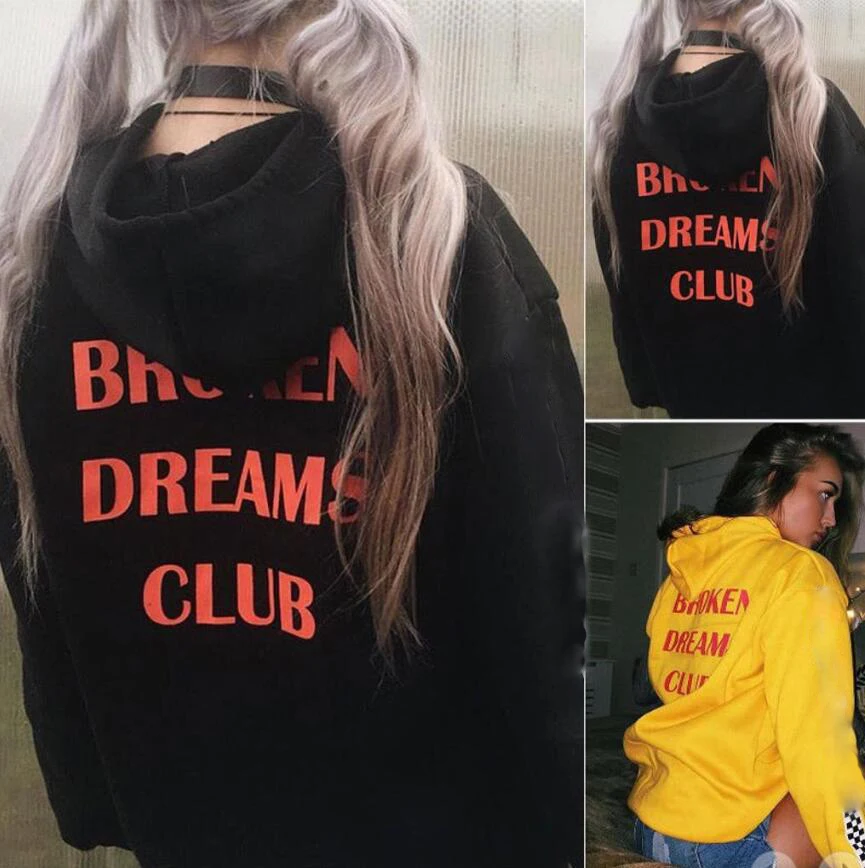 Broken dreams club [с принтом сзади] Женская толстовка с капюшоном, толстовки в стиле хараджуку, стильный джемпер, модная зимняя одежда, топы из хлопка