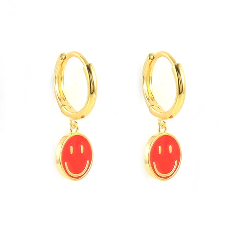 925 Sterling Silver Funny Smile Face Pendant Hoop Earrings For Women Colored Enamel Smiley Charm Circle Earrings Jewelry