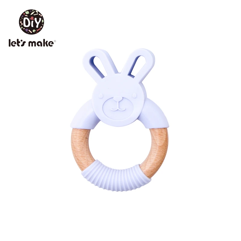 Rabbit Purple Давайте сделаем Силиконовые Прорезыватели для зубов из мультфильма из бука, лисы, прорезыватели для зубов, деревянные кольца, сделай сам, детские погремушки, крошечные стержни, рождественский подарок, Детские Прорезыватели для зубов - Цвет: Rabbit Purple