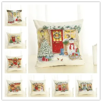 

Christmas Door Decorated Cotton Pillow Office Home Cushion