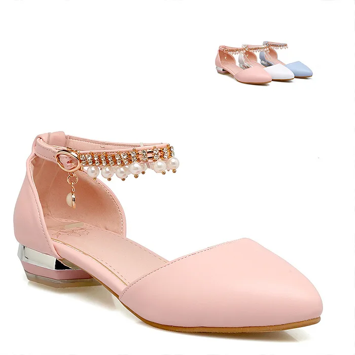 

Shoe 3233 Women's Spring And Summer Pearl Straight-line Buckle Low Heel Shoes 40 Pointed Sandals Low-Cut Korean-style Shoes 31-4