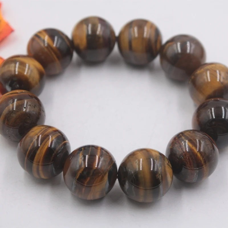 Ювелирные изделия тигр глаз камень удача круглые бусины звено цепи браслет 18mmW эластичный