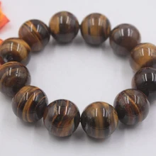 Ювелирные изделия тигр глаз камень удача круглые бусины звено цепи браслет 18mmW эластичный