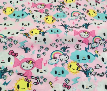 

145cm Width Cartoon Bird/Cat/Rainbow/Star Printed Canvas Fabric For Cushion Cover/Diy Handbag/Slipcover/Curtain DIY Sewing
