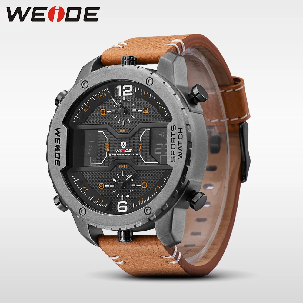 

WEIDE Chronograph Quartz Men Watch Luxury Brand Leather Strap Military Wrist Watch Men Clock Hour Time Relogio Masculino WH6401