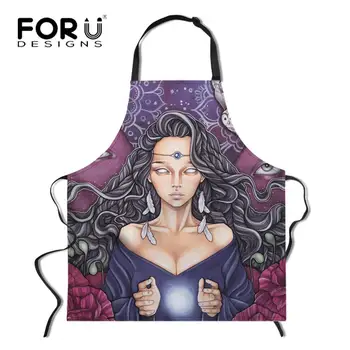 

FORUDESIGNS Art Girls Print Apron For Women Man Adjustable Strap Chef Apron Funny BBQ Cooking Painfore Baking Cleaning Tools