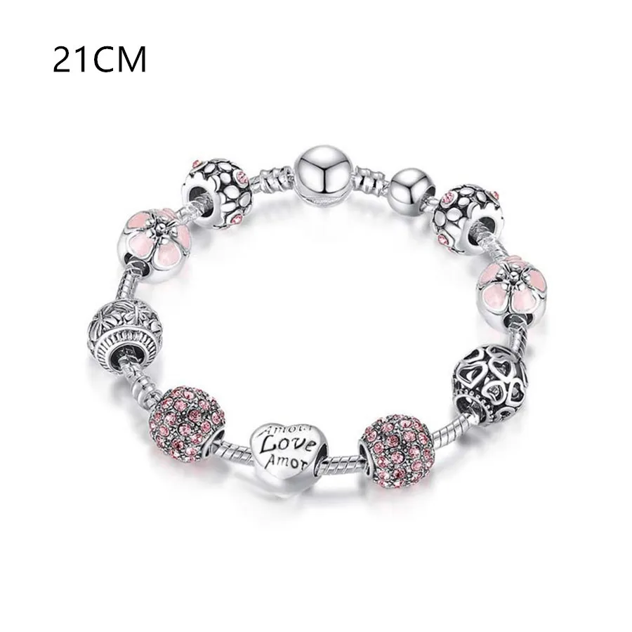 21cm-Pink Модный браслет в форме сердца из бисера для женщин и девушек, ручная работа, цепочка из змеиных костей, браслеты, очаровательные ювелирные изделия - Окраска металла: 21cm-Pink