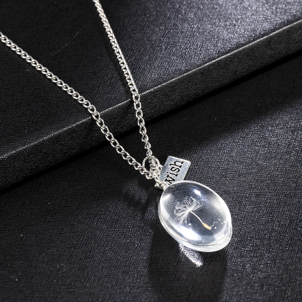 Желать стеклянная бутылка настоящие семена одуванчика ожерелье Счастливый