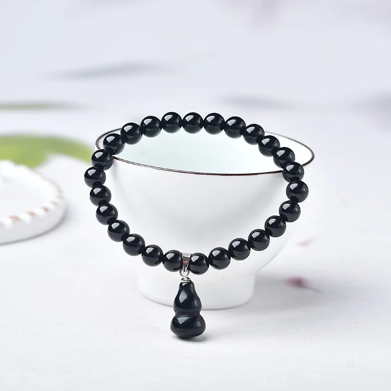 

1piece Natural Crystal Obsidian Round Jewelry Beaded DIY Gift Healing Bracelet Reiki Necklace For Men Women Mineral Jewelry