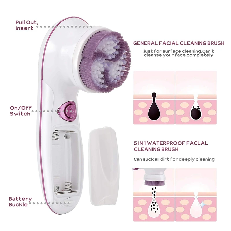 Очищающая щетка для лица, многофункциональный очищающий массажер, набор водонепроницаемых щеток для лица для глубокой чистки с 5 сменными Hea