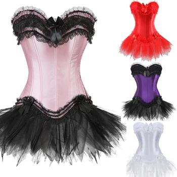 

Grebrafan Steampunk Women's Palace Corset Lace Up Boned Strapless Bustier with Tutu Skirt Carnival Costumes Party Club Night