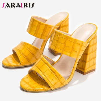 

SaraIris Round Toe New Fashion Female Outdoor Office Casual High Heel Slippers Solid Slippers Women Summer Shoes Woman