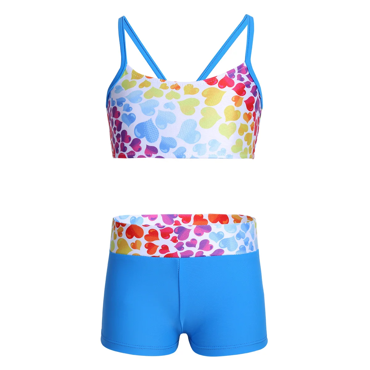 2PCS Brazilian Swimming Suit Kids Girls Tankini Heart-shaped Pattern Bowknot Swimsuit Swimwear Bathing Suit Set Top with Bottoms