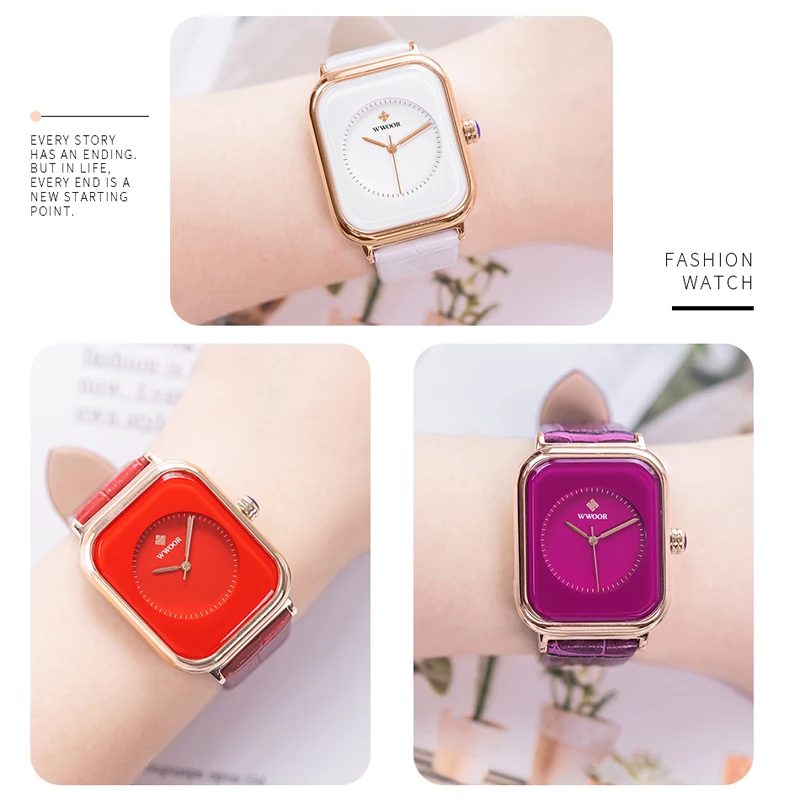 WWOOR Rectangle Watches For Women Fashion Pink Ladies Watch 2023 Top Brand Luxury Geneva Design Quartz Leather Girls Wrist Watch