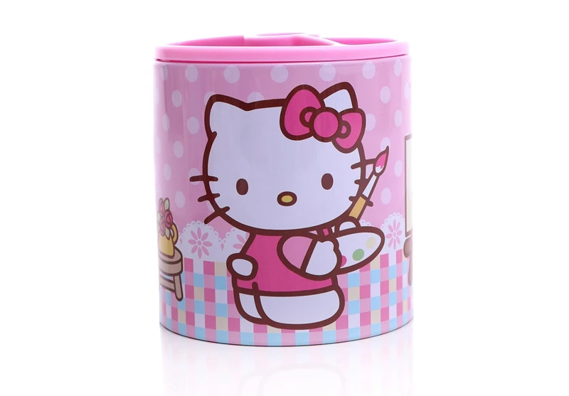 pink TOPSTHINK держатель для карандашей hello kitty милый круглый рабочий стол Органайзер Пластиковый 3 Слот держатель ручки - Цвет: pink