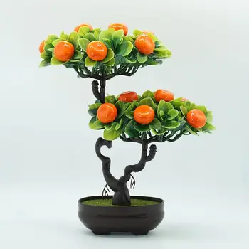 

Plastic Artificial Fruit Tree Artificial Peach Orange Fruit Tree Artificial Plants Potted Bonsai Desktop Bonsai Home Decor
