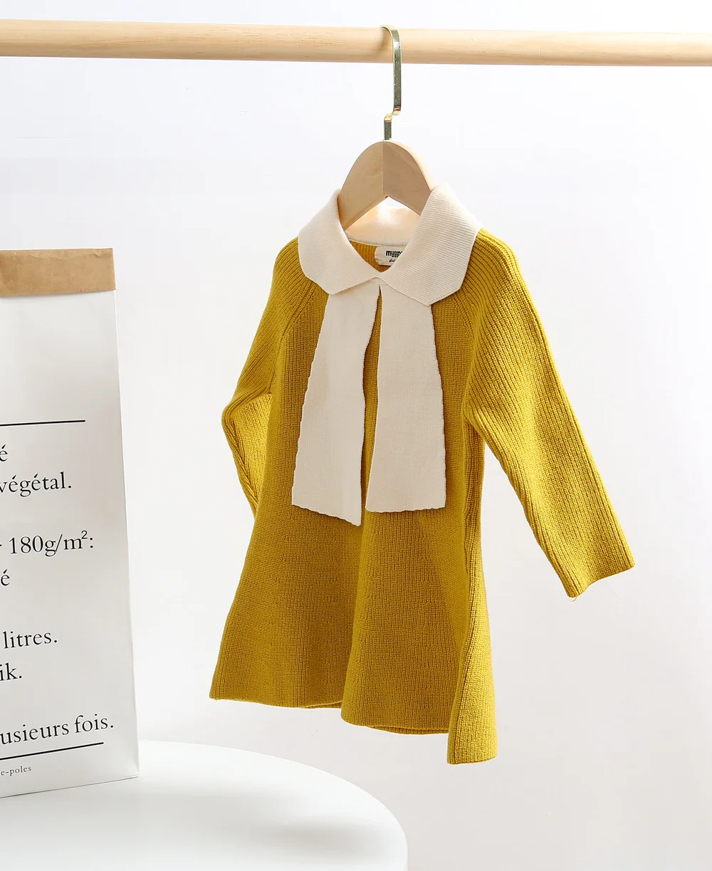 Осенне-зимнее Новое Детское платье-свитер вязаное платье принцессы с длинными рукавами Вечерние платья для девочек на свадьбу