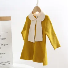 Осенне-зимнее Новое Детское платье-свитер вязаное платье принцессы с длинными рукавами Вечерние платья для девочек на свадьбу