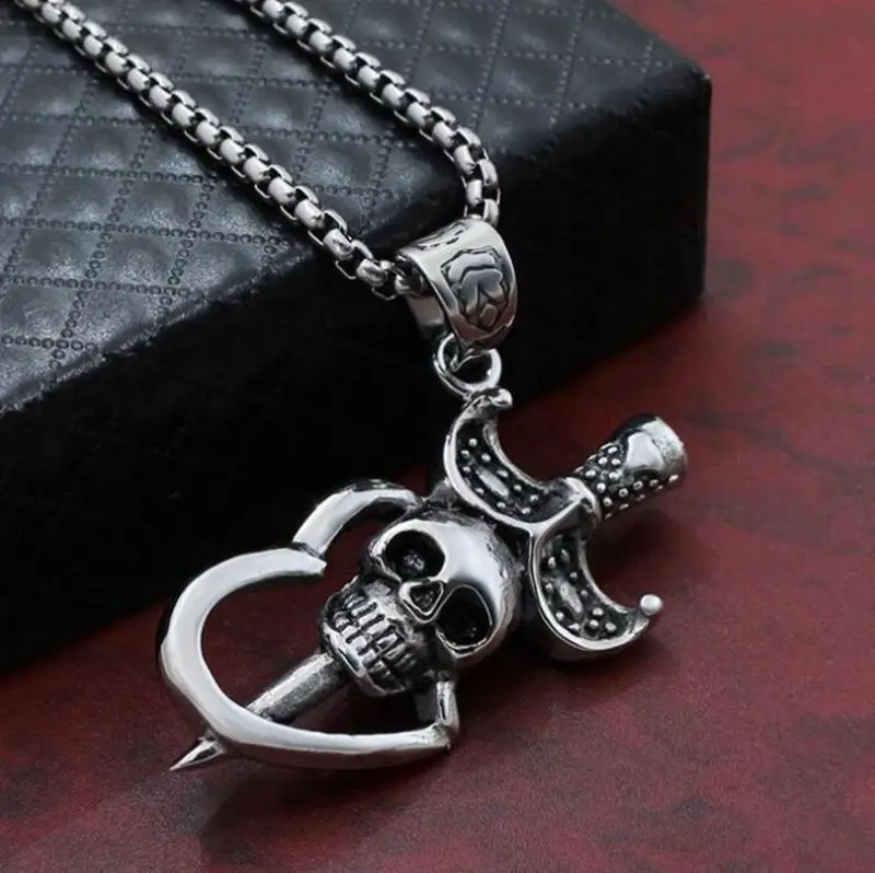 Hot Fashion Gothic Punk Skull Rose Cross Necklace & Pendant Gift Jewelry Chain 